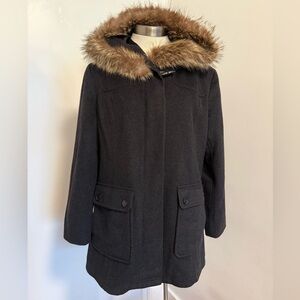 Sofia Cashmere Black Peacoat Zip
Up Fur Hood Trim Size 8